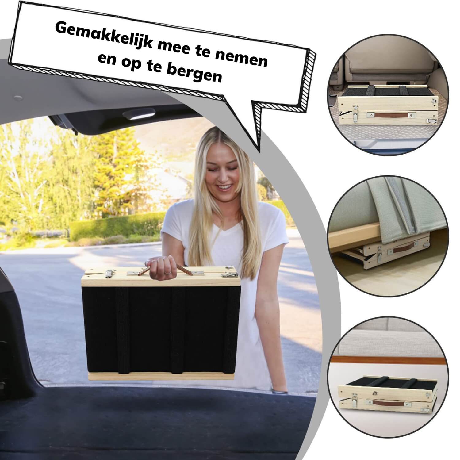 benadrukt hoe draagbaar en gemakkelijk op te bergen de oprit is